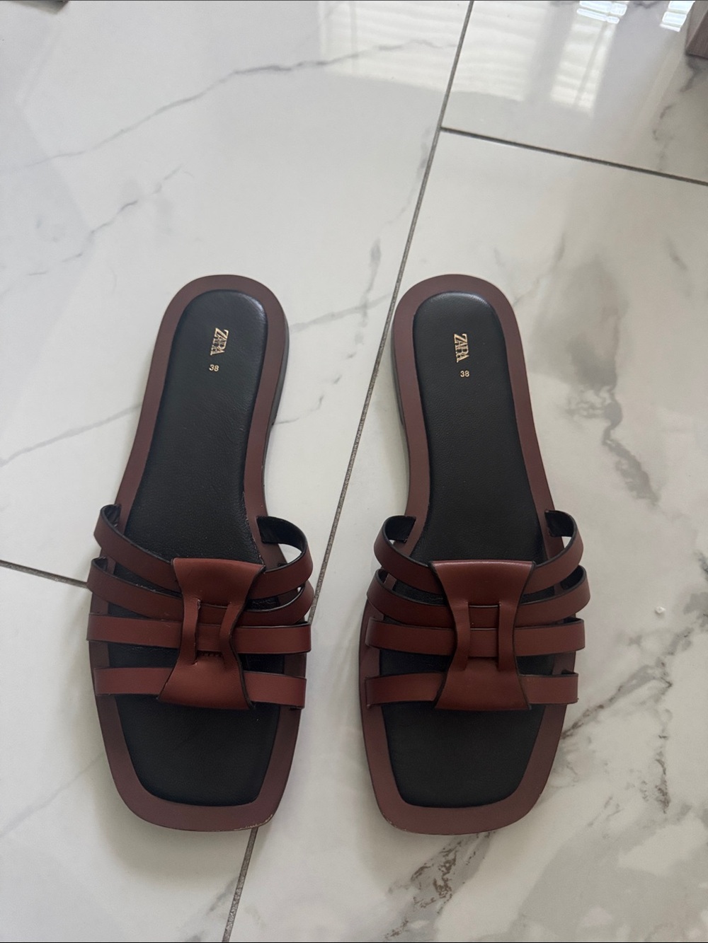 Zara Dark Brown Strappy Slide Sandals